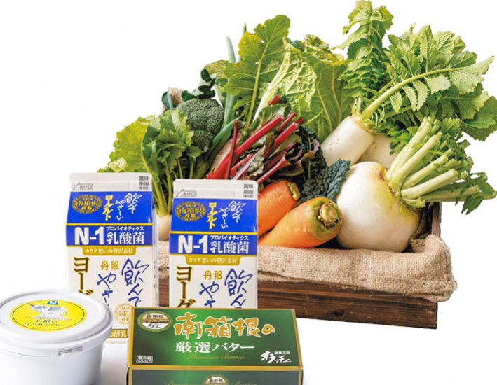 たくさんの野菜とヨーグルトとバナーの画像