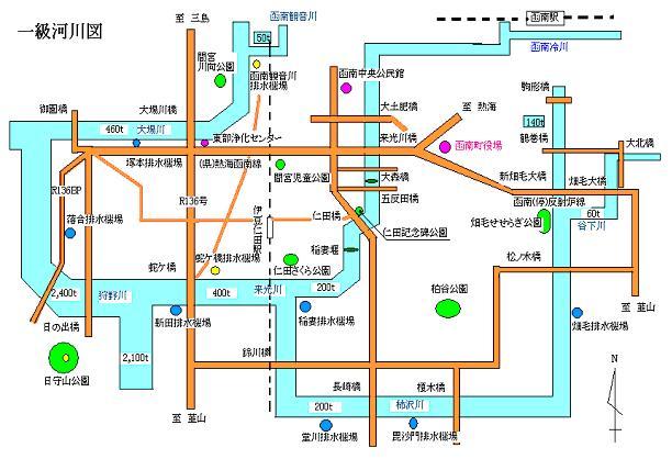 一級河川とその周辺の地図、詳細は以下