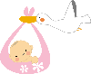 鳥が赤ちゃんを包んだ布を加えて飛んでいるイラスト