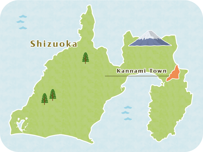 静岡県の地図上で函南町の位置する部分が強調表示されている。