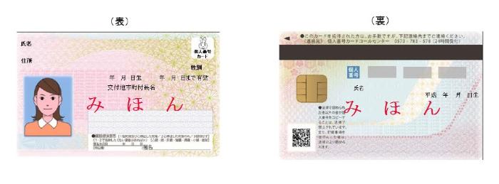 マイナンバーカードの表面、裏面のみほん画像